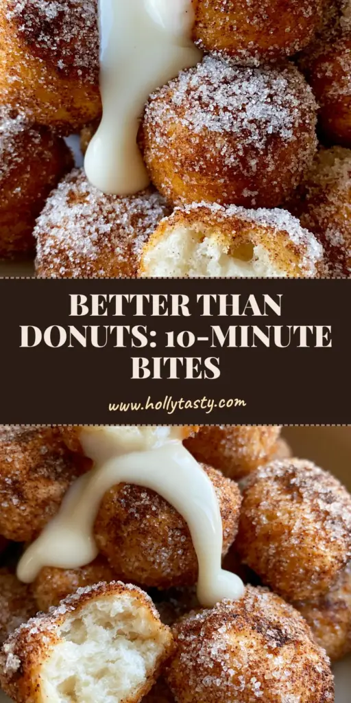 A high-angle stack of golden-brown cinnamon sugar biscuit bites in a matte white bowl with a thick cream cheese glaze drip.