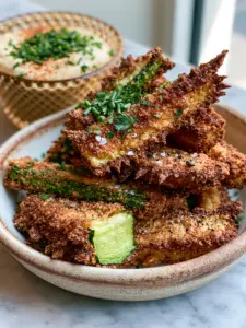 Macro shot of jagged, golden-brown Keto courgette fries showing texture and flaky sea salt. (Keto Courgette Recipe)