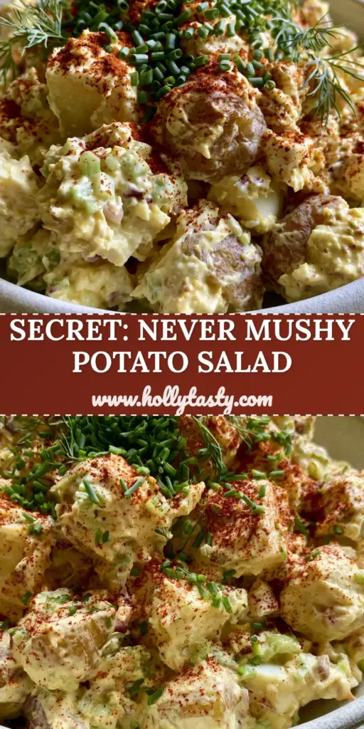 A premium Southern Potato Salad served in a matte white stoneware bowl, featuring distinct cubes of Yukon Gold potatoes, thick dressing, and a heavy garnish of smoked paprika and fresh dill. (Southern Potato Salad)