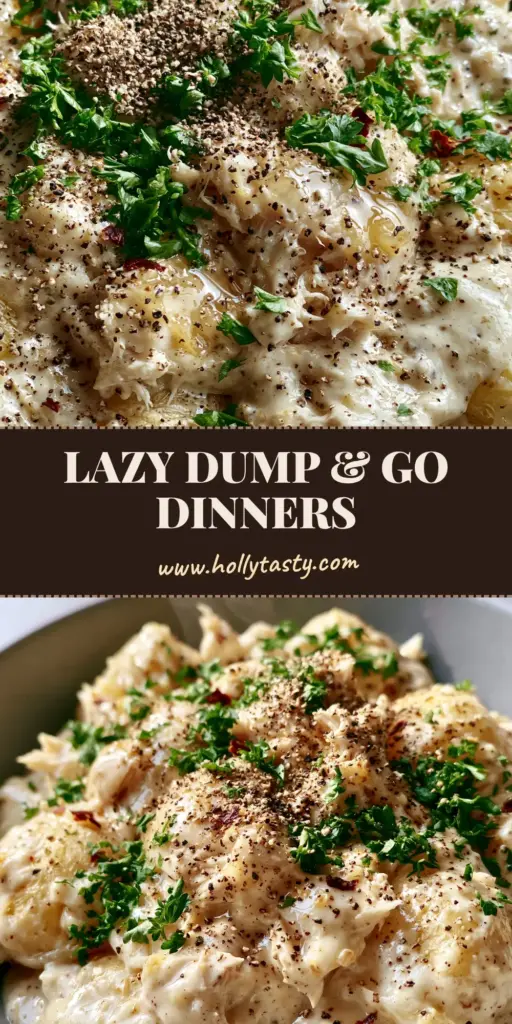 A matte grey bowl filled with creamy garlic crockpot chicken and potatoes garnished with parsley and black pepper. (crockpot meals)