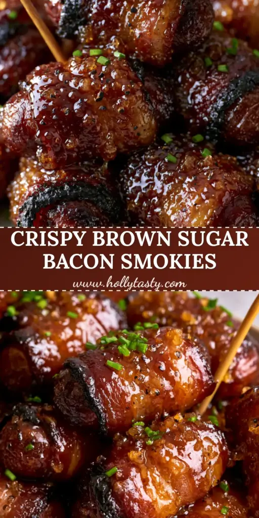 A towering pile of bacon wrapped little smokies with a glossy bourbon glaze and fresh chives. (bacon wrapped little smokies)