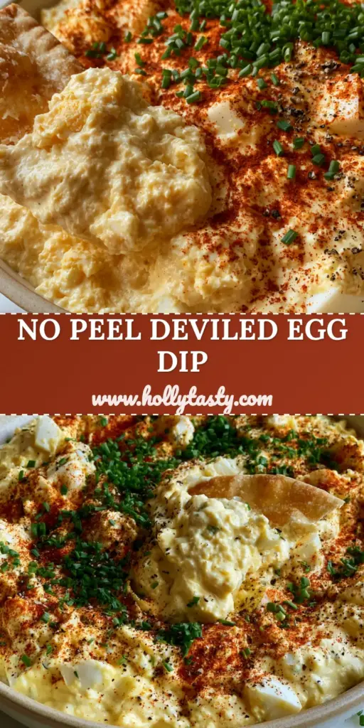 A creamy Deviled Eggs Dip in a white ceramic bowl topped with smoked paprika and chives, served with golden pita chips on a marble counter. (Deviled Eggs Dip)