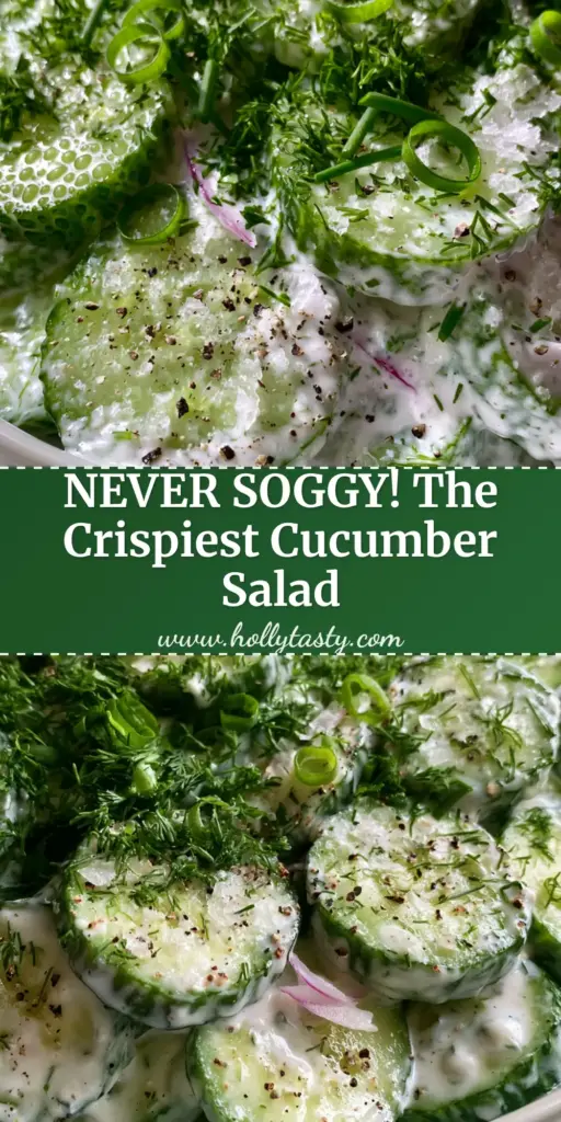 A chilled white bowl filled with Cucumber Ranch Salad, featuring thick English cucumber rounds, velvety ranch, and a forest of fresh dill.
