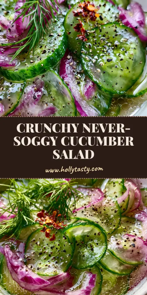 A shallow white bowl of Cucumbers and onions in vinegar with fresh dill and red pepper flakes on a wooden table. (Cucumbers and onions in vinegar)