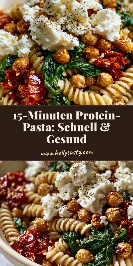 A rustic cream bowl filled with al dente fusilli, crispy roasted chickpeas, blistered red tomatoes, and creamy feta. (vegetarische rezepte)