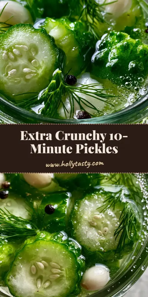 A close-up shot of vibrant green crinkle-cut Refrigerator pickles in a clear glass mason jar with fresh dill and garlic.