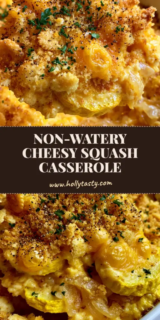 A close-up vertical shot of a golden-brown Squash casserole with a thick Ritz cracker crust and melted cheese bubbles.