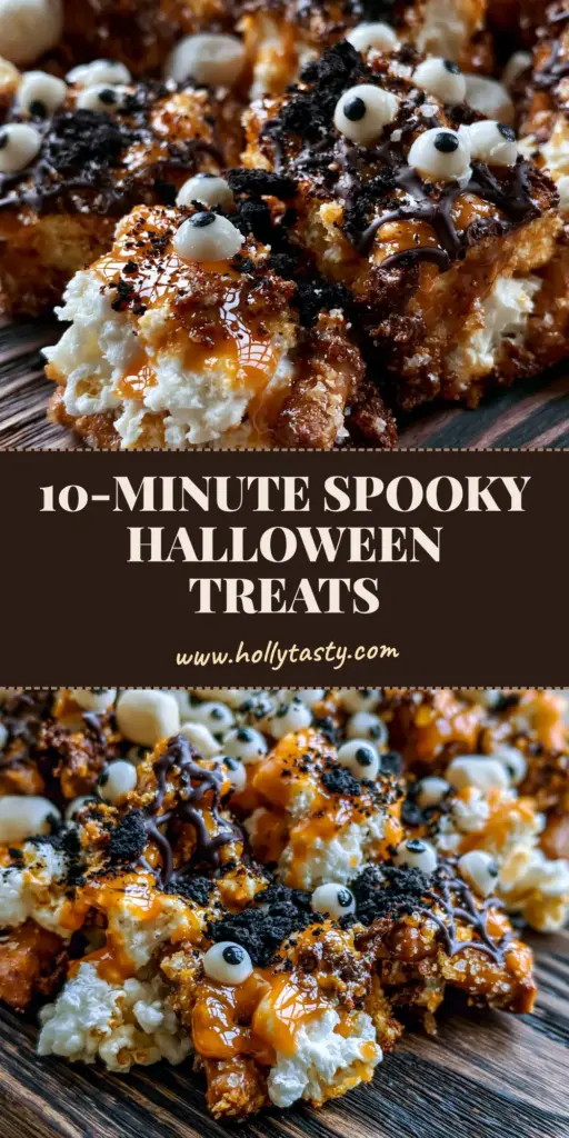 A close-up shot of Halloween snack ideas featuring orange drizzled popcorn, pretzels, and candy eyes on a wood board.